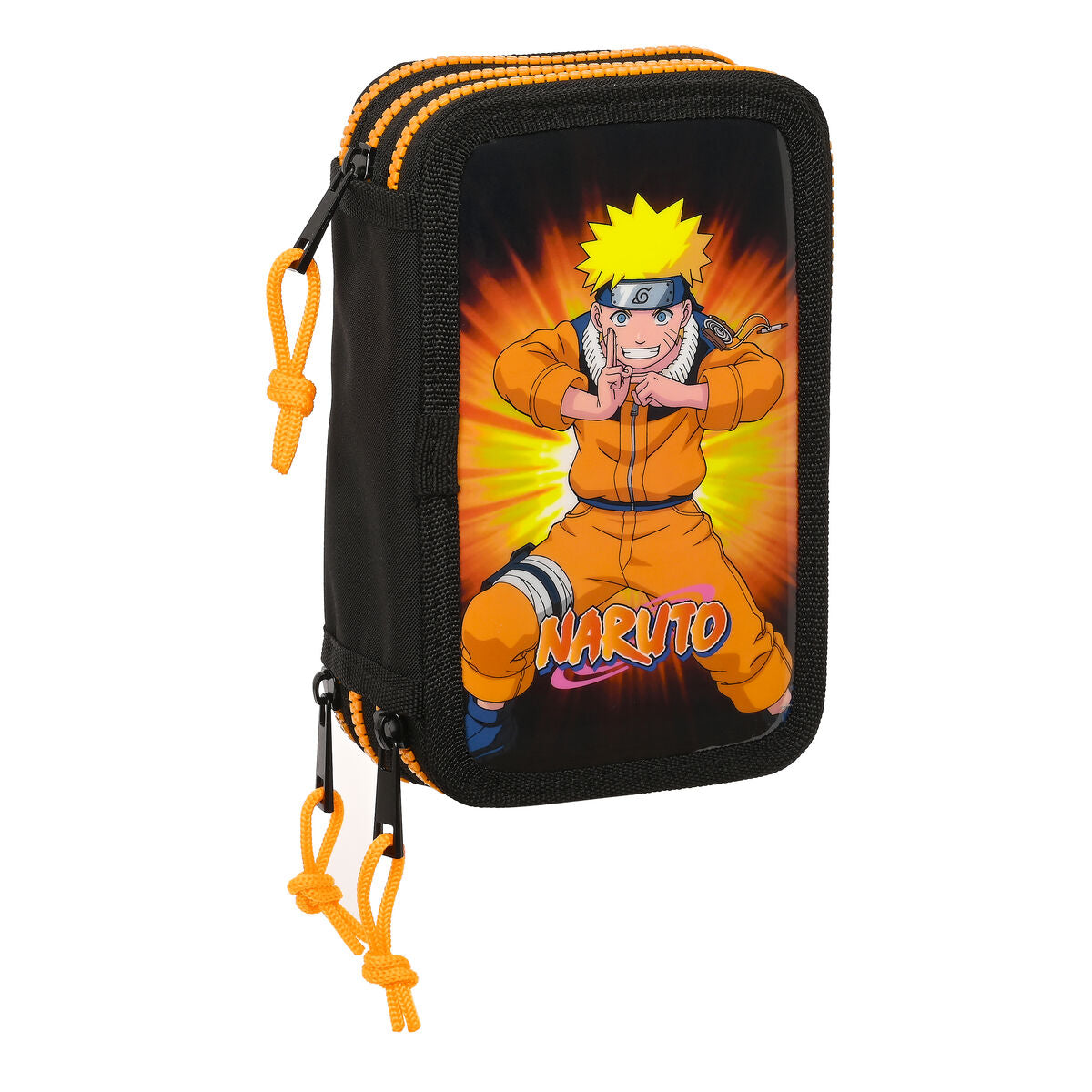 Triple Pencil Case Naruto 12.5 x 19.5 x 5.5 cm Black Orange (36 Pieces)-0