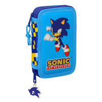Double Pencil Case Sonic Speed 12.5 x 19.5 x 4 cm Blue (28 pcs)-0