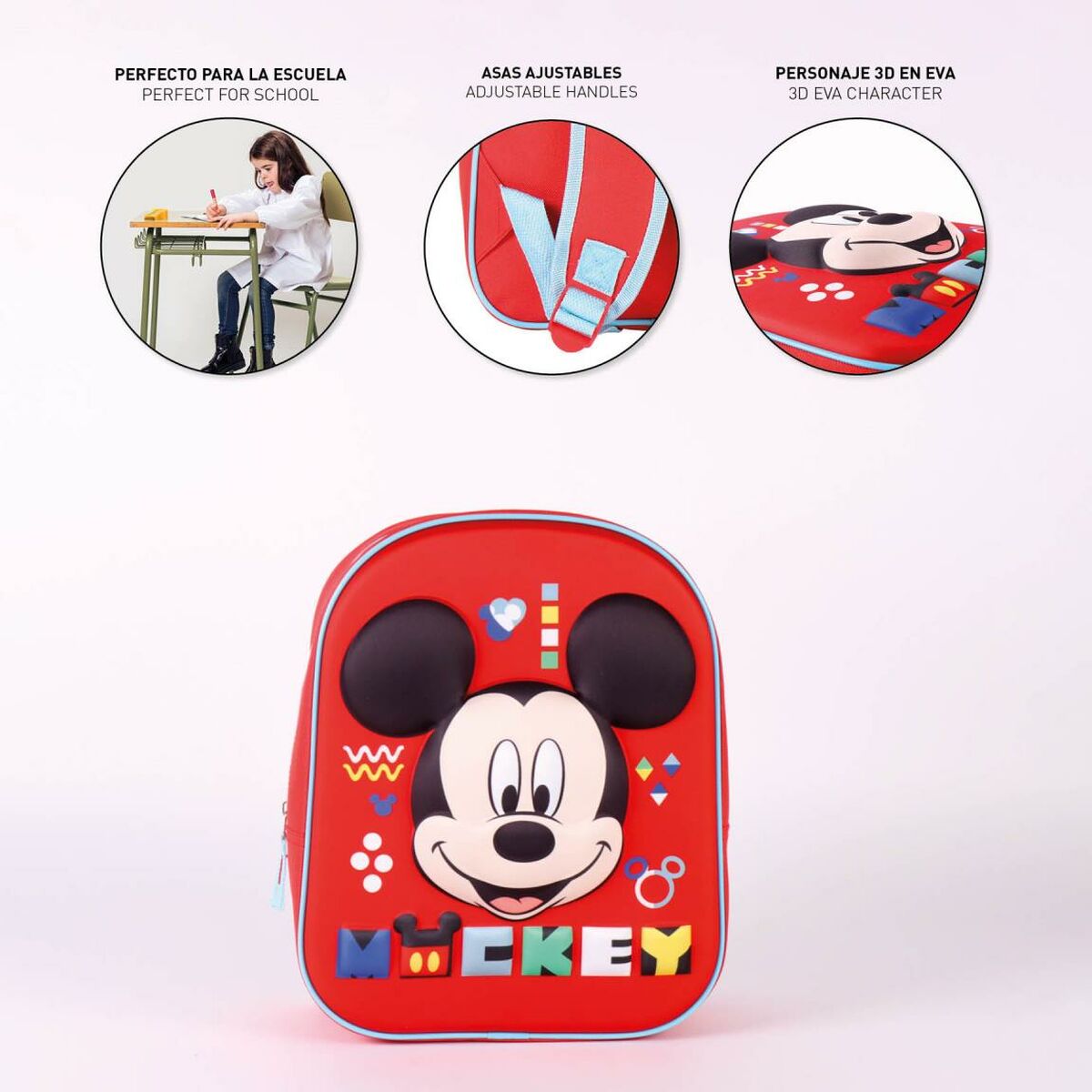 School Bag Mickey Mouse Red (25 x 31 x 10 cm)-4