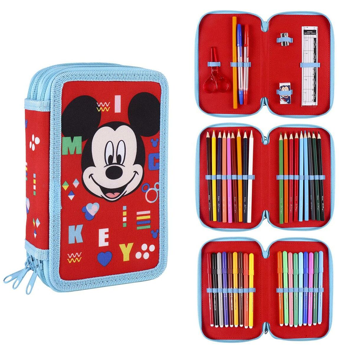 Triple Pencil Case Mickey Mouse 43 Pieces Red (12 x 19,5 x 6,5 cm)-5