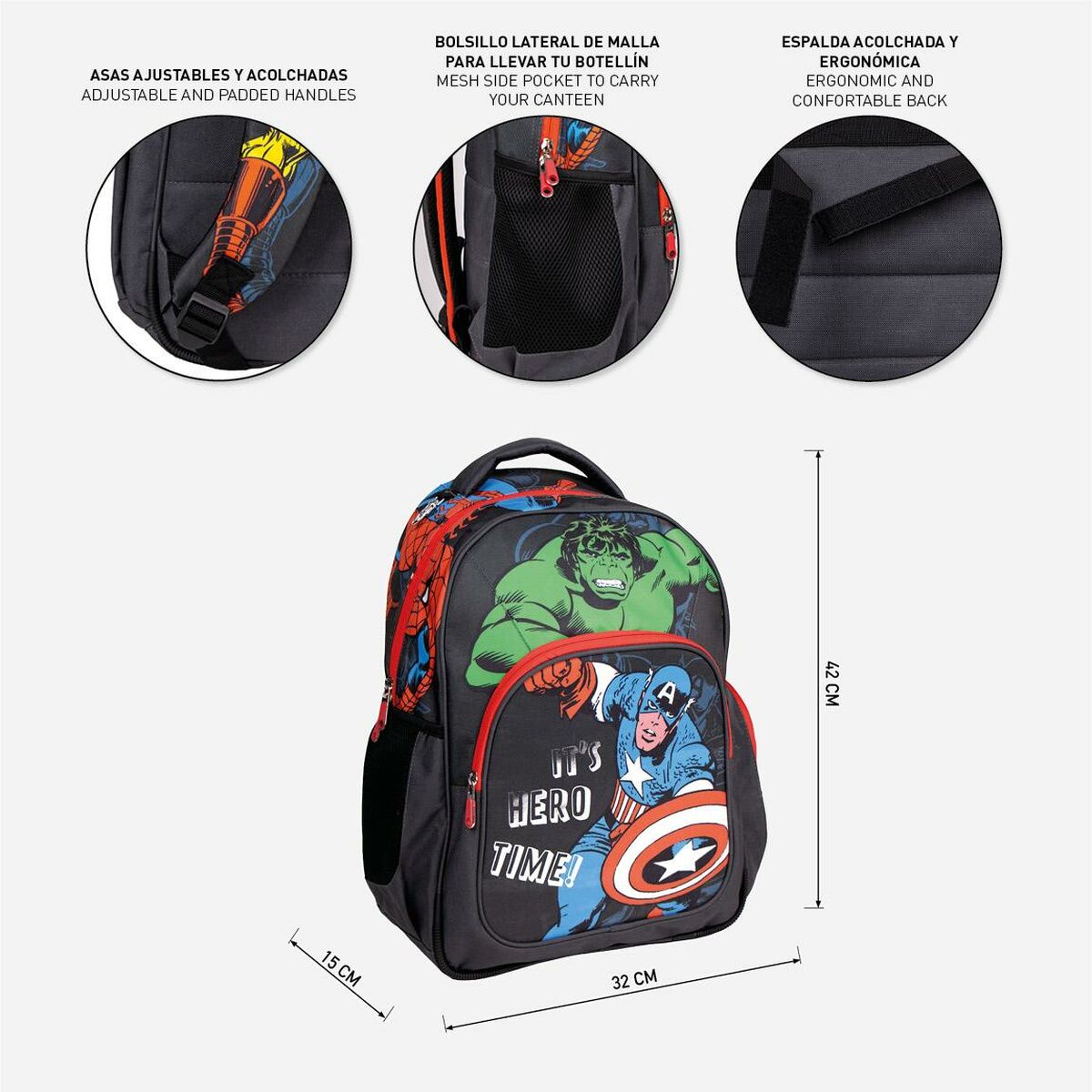 School Bag The Avengers Black 32 x 15 x 42 cm-1