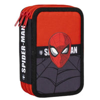 Triple Pencil Case Spiderman Black 13 x 7,5 x 20 cm-0